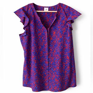 CABI Violet Floral Flutter Sleeve Blouse Poppy Print Medium